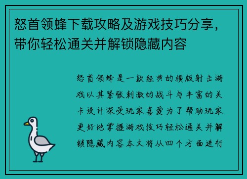 怒首领蜂下载攻略及游戏技巧分享，带你轻松通关并解锁隐藏内容